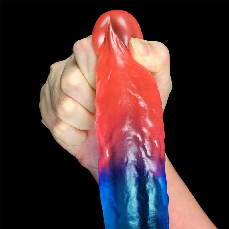 Duże dwukolorowe dildo giętkie z przyssawką 20 cm